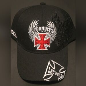 NewLas Vegas Choppers Brand Hat Cap Adjustable Maltese Cross Black/Red Fast Ship